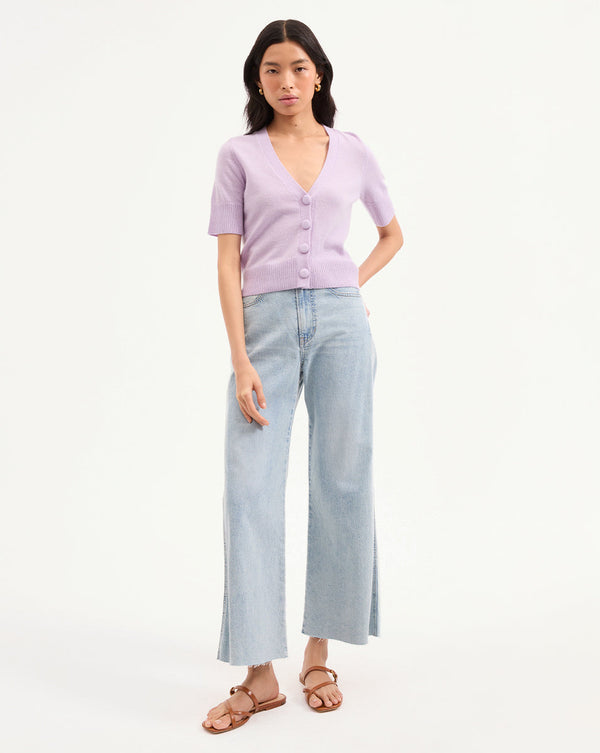 Solene Short-Sleeve Cashmere Cardigan