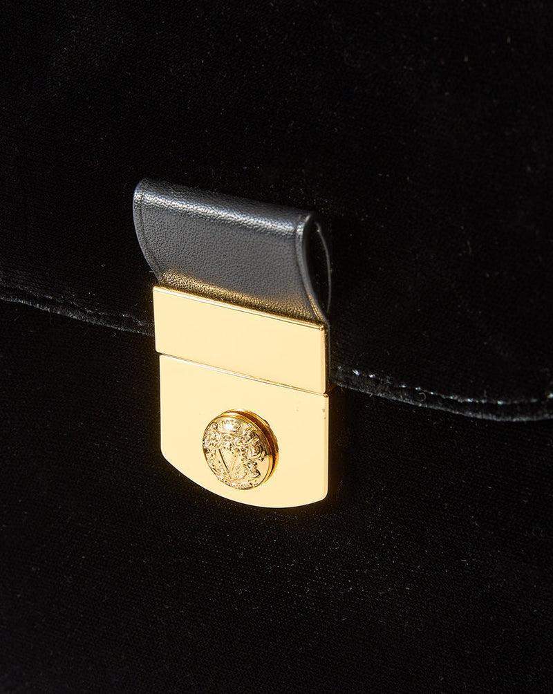 Crest Lock Velvet Top Handle Bag