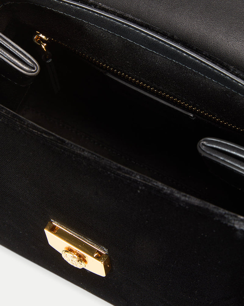 Crest Lock Velvet Top Handle Bag