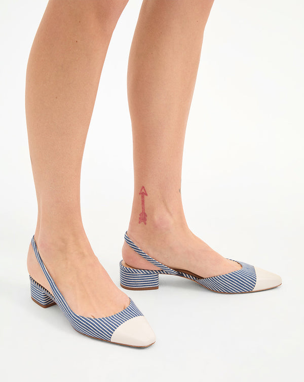 Cecile Denim Cap-Toe Slingback