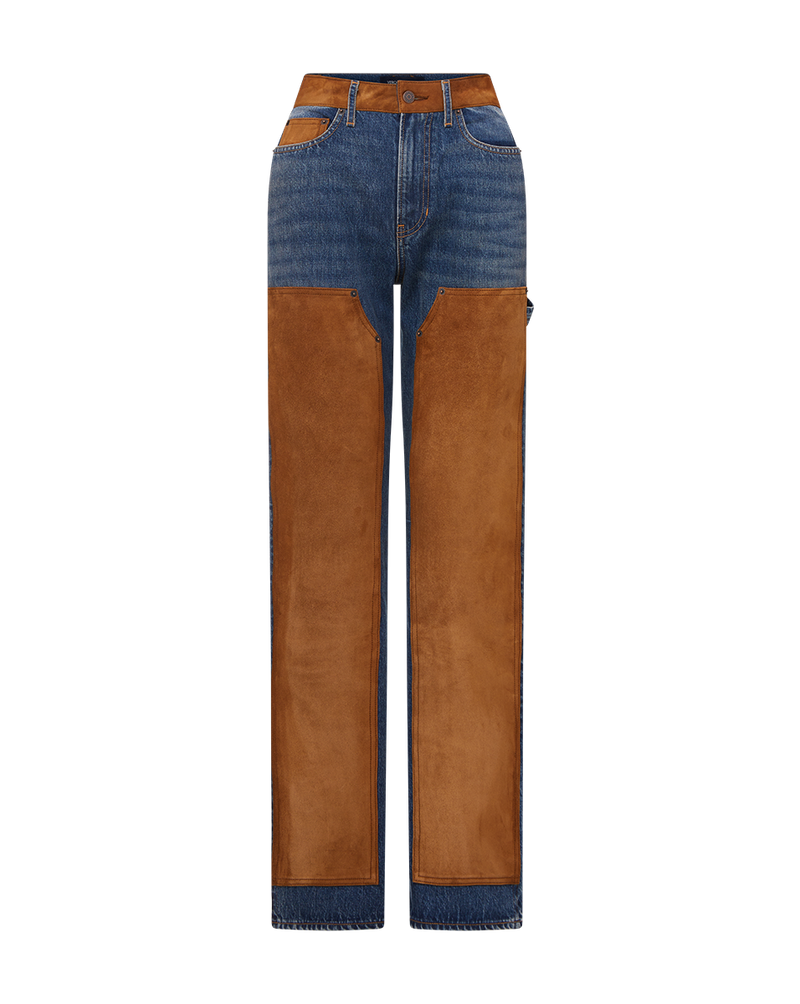 Dylan Suede-Patchwork Straight-Leg Jean