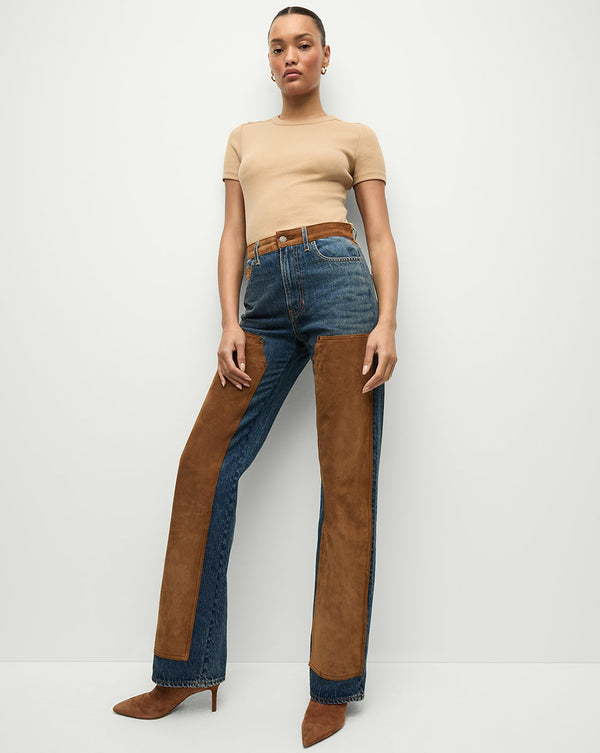 Dylan Suede-Patchwork Straight-Leg Jean