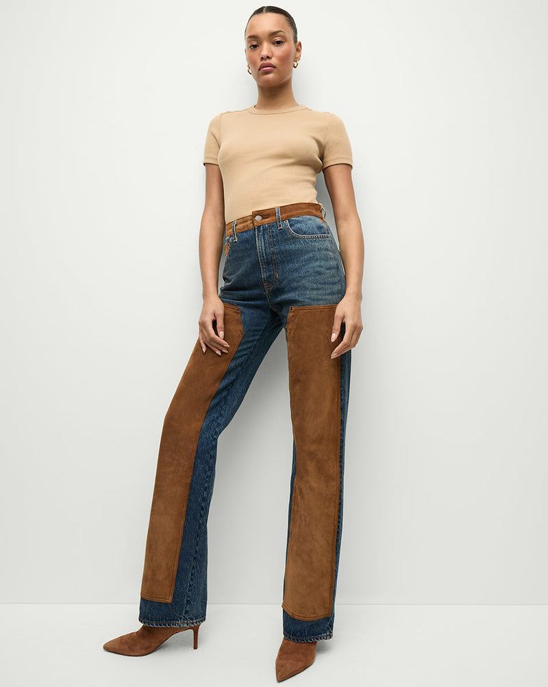 Dylan Suede-Patchwork Straight-Leg Jean