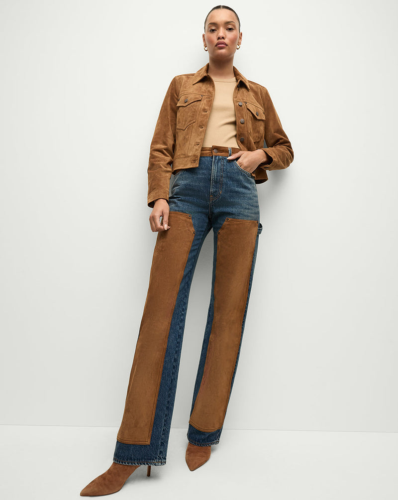 Dylan Suede-Patchwork Straight-Leg Jean