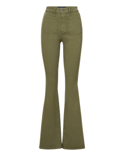 Beverly Patch-Pocket Skinny-Flare Twill Pant