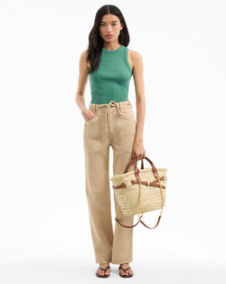 Heather Straight-Leg Twill Pant