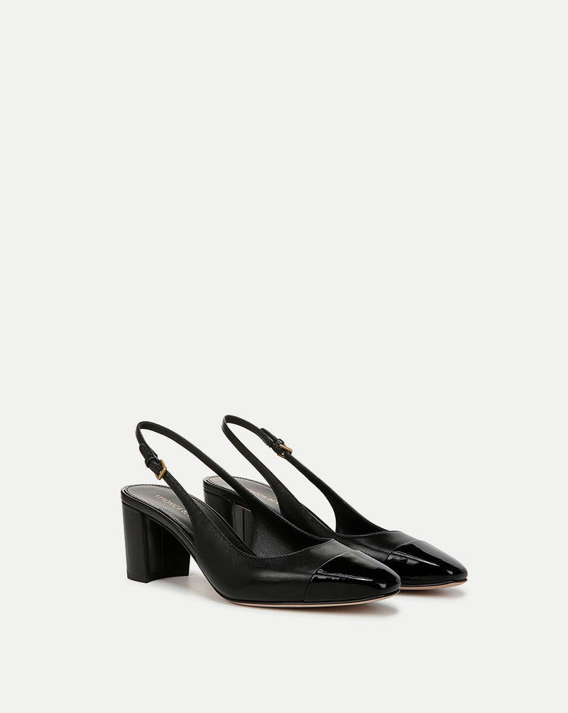 Cecile Leather Cap-Toe Slingback Pump