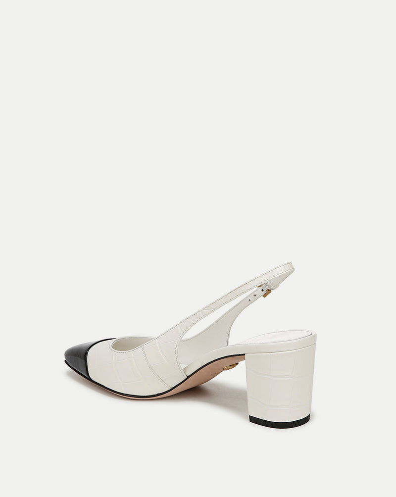 Cecile Croc-Embossed Cap-Toe Slingback Pump
