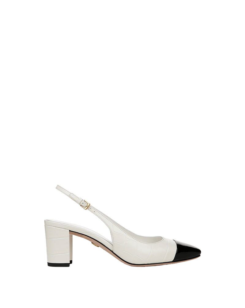Cecile Croc-Embossed Cap-Toe Slingback Pump