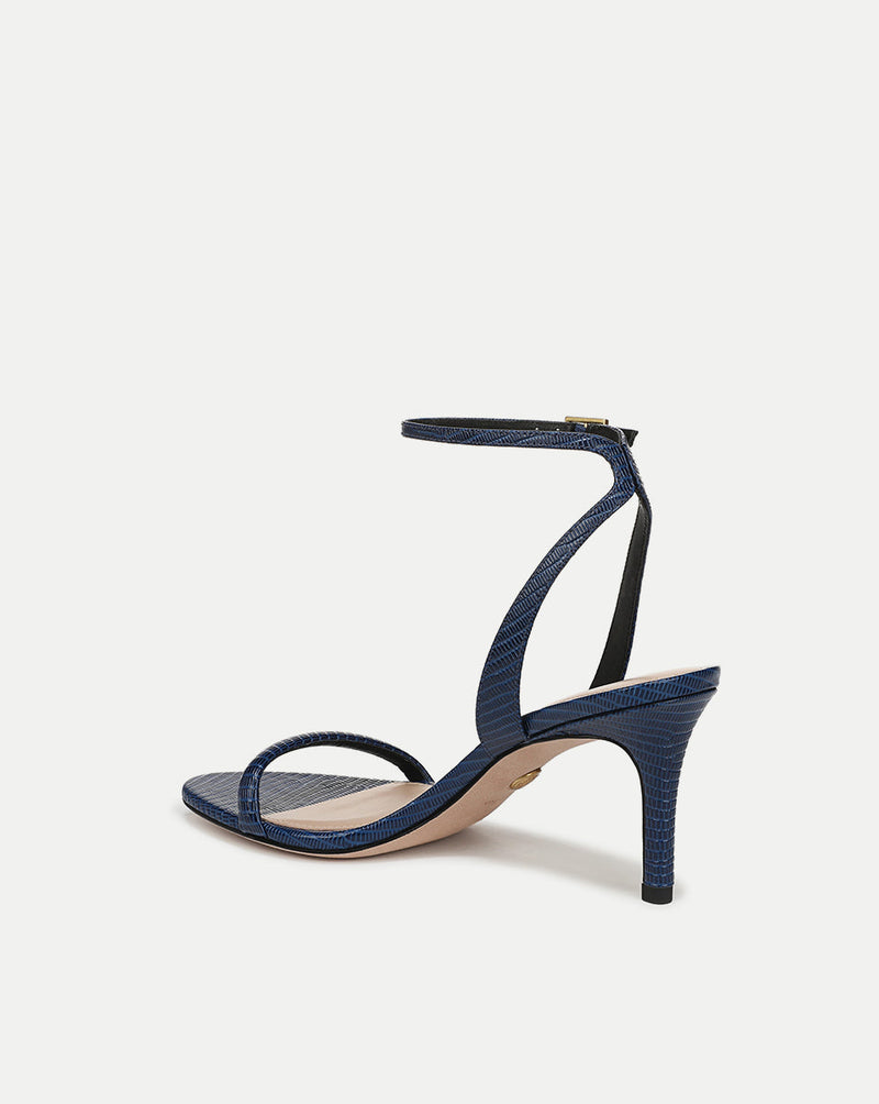 Sylvie Lizard-Embossed Ankle-Strap Stiletto Sandal