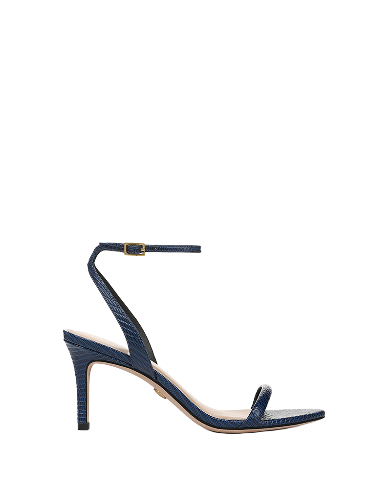 Sylvie Lizard-Embossed Ankle-Strap Stiletto Sandal